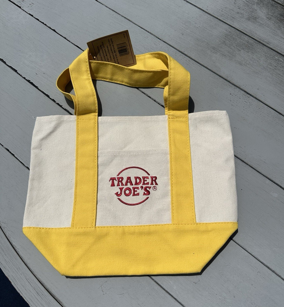 Trader Joe’s Canvas Reusable Tote Bag Yellow/White Colorblock 13x6x10 in