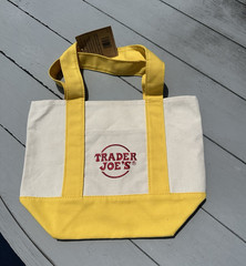 Trader Joe’s Canvas Reusable Tote Bag Yellow/White Colorblock 13x6x10 in