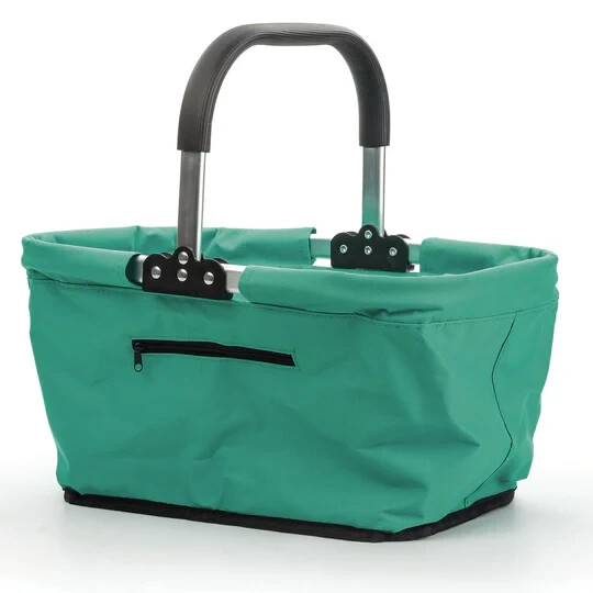 Perfect For Shopping Lightweight Market Basket- Turq With Handle And Zip Outside