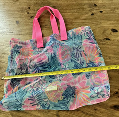Lilly Pulitzer Mesh Beach Tote Bag Tropical Print Pink Handles Large Pool Travel