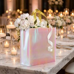 20 Pieces Pink Reusable Gift Bags, Bridesmaid Tote Bags Bulk with Gold Handle…