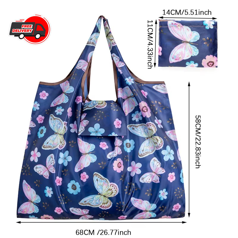Reusable Folding Shopping Bag Butterfly Flower Print Eco Grocery Tote 2024 New