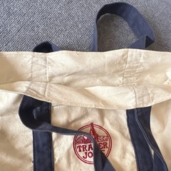 Trader Joe’s Foldable Canvas Tote Bag Beige Navy Solid Plain Reusable Shopping