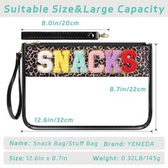 YEMEDA Chenille Letter Clear Zipper Pouch for Travel, Nylon D1-Leopard-Snacks