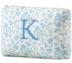 HBselect Initial Quilted Makeup Bag, Cotton Large 1Pc Medium Blueflower