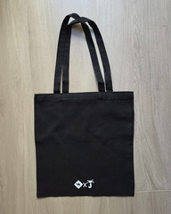 Black Cotton Durable Large Tote Bag with Red and White Playing Cards Print