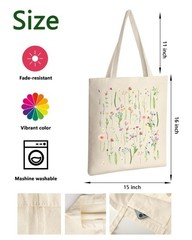 Canvas Tote Bag Aesthetic for Women, Cute Trendy Wildflowers Reusable Cloth C…
