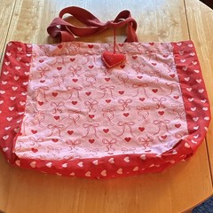 OEKO TEX Pink Red White Heart Print Cotton Reusable Shopping Tote Bag