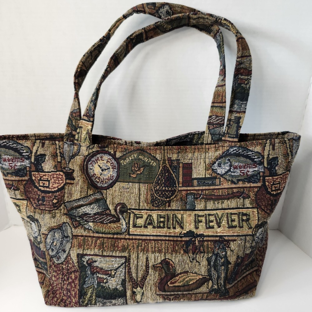 Tapestry Reusable Shopping Tote Bag – Fishing Theme, Double Handle Medium