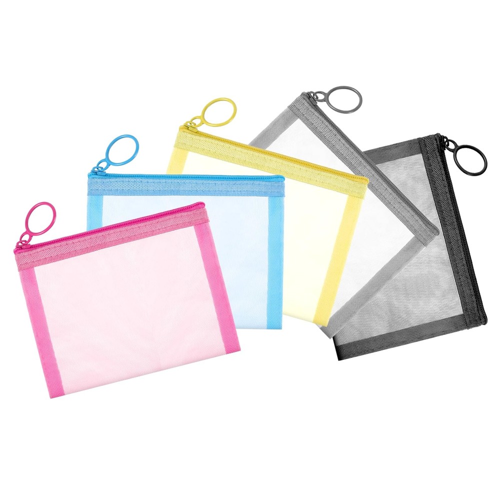 5 PCS Clear Mesh Zipper Pouches, Purse Organizer Pouches Portable Multicolor