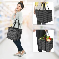 Black Large Water Resistant Foldable Reusable Grocery Tote Bags 3 Pack