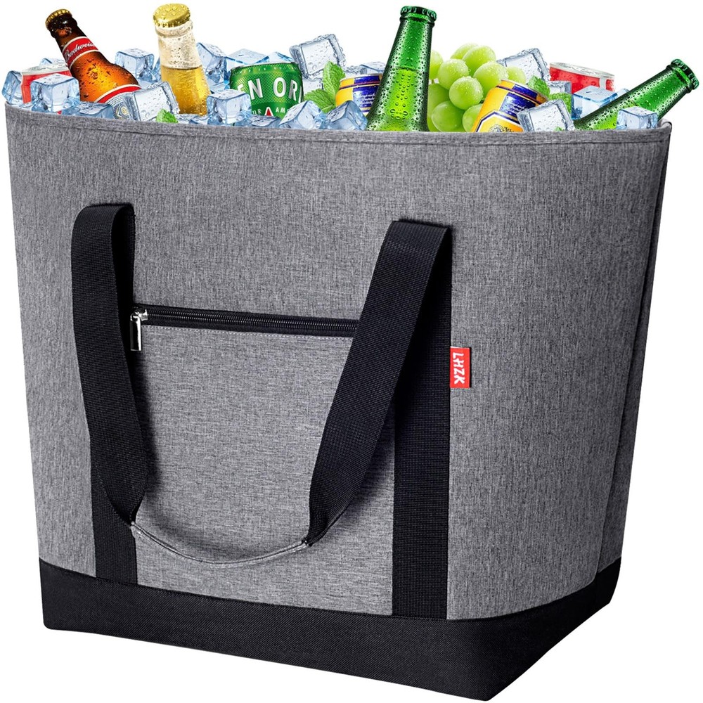 Jumbo 50L Black Cooler Bag Collapsible Leakproof Insulated Grocery Tote Zip