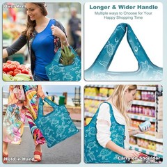 Durable Machine Washable Grocery Bags – Foldable, Heavy Duty, Colorful Turtle