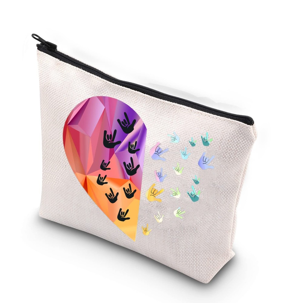 XYANFA Sign Language Heart Makeup Bag – Asl Gift LARGE,