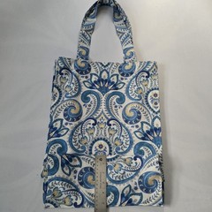 Floral Pattern Foldable Cotton Reusable Shopping Bag Medium Blue White Yellow