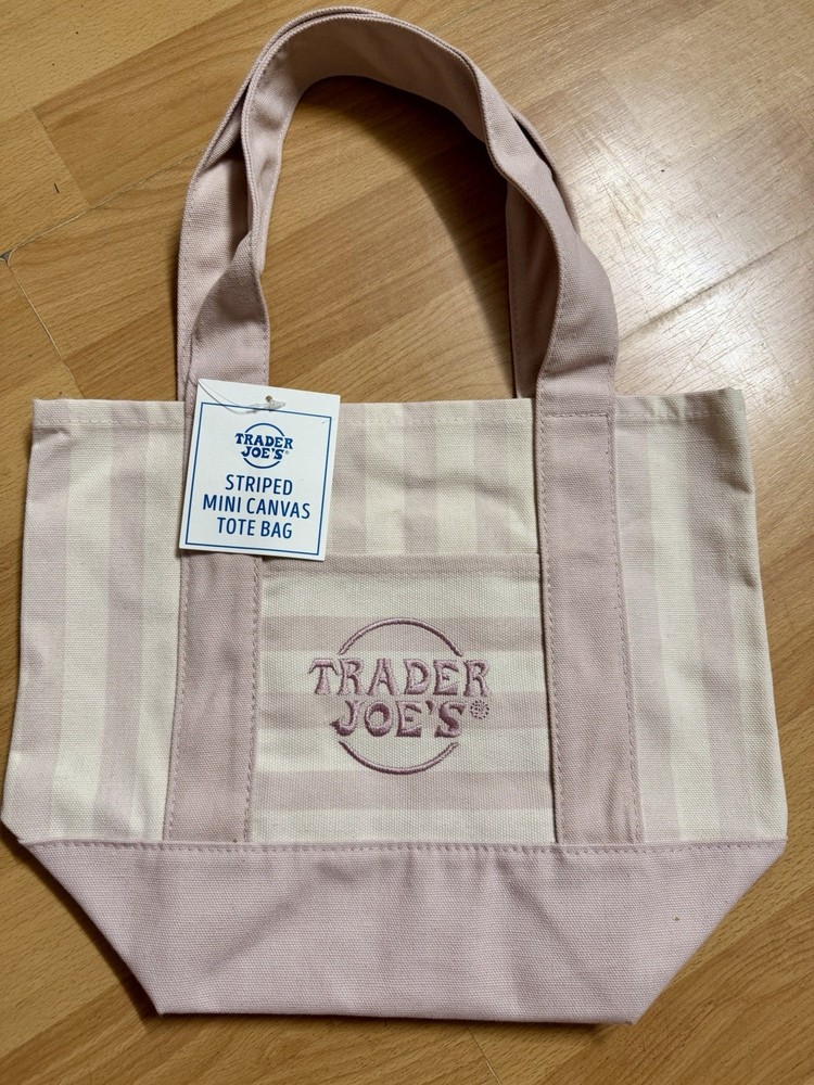 Trader Joe’s Mini Pastel Pink Stripe Canvas Tote Bag New