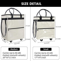 Folding Rolling Tote, Zipper reusable Grocery Bag on Wheels