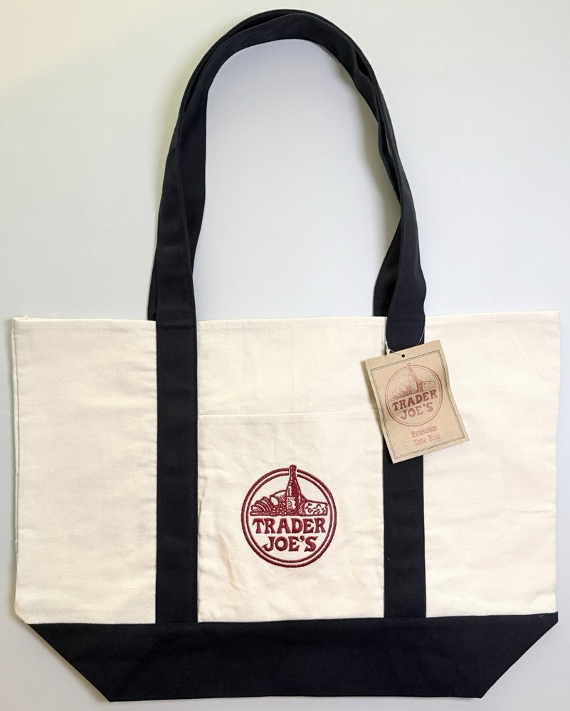 NWT Authentic Trader Joe’s Large Navy Blue Tote Bag Canvas Reusable