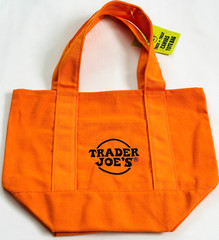 Trader Joes Halloween Mini Canvas Orange Tote Bag Embroidered Logo Handles