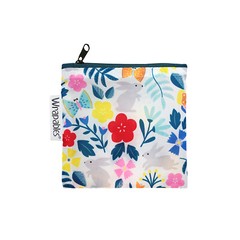 Wrapables Large Reusable Shopping Tote Bag with Outer Pouch, Floral Rabbits