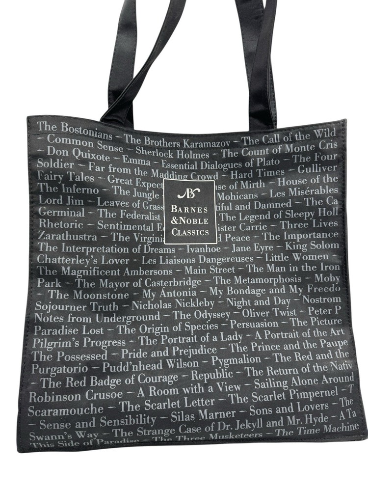 Barnes & Noble Classics Reusable Shopping Tote Book Bag Black Polyester PVC Back