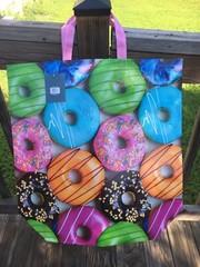 LARGE MAX ADAMS DONUTS 🍩 Vinyl Reusable Shopping Tote Bag COLORFUL 12×13