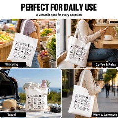 Cat Tote Bag, Cute Kitty Mom Canvas Shoulder Bags, Kawaii Feline Typography S…