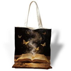 Butterfly and Book Canvas Tote Bag, Reusable Grocery Shoulder Shopping Bags, …