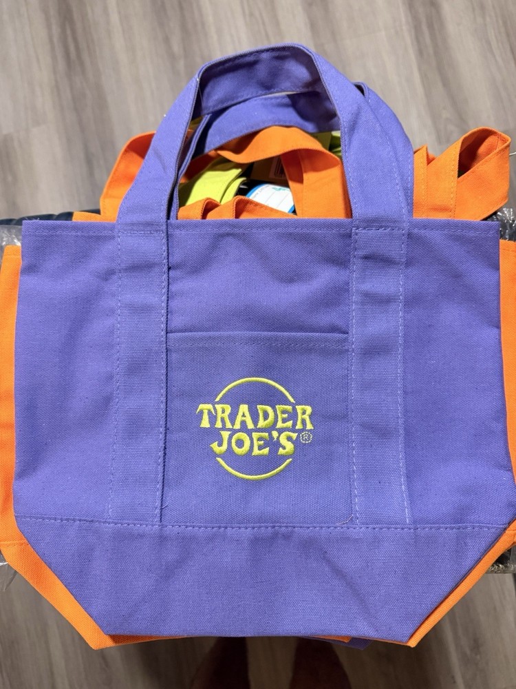 Trader Joe’s Reusable Shopping Bag Purple Orange Solid Plain Grocery Tote