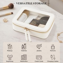 MSTONAL Clear Makeup Bag, Travel Toiletry Bag Cosmetic Medium, Ivory White