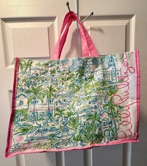 Lilly Pulitzer Reusable Shopping Bag Pink Vinyl Top Handle Tote Lightweight