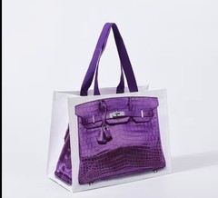 Stylish Large Foldable Reusable Shopping Bag, purple Handles