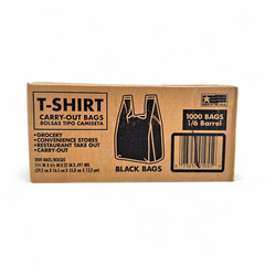 Poly-America T-Shirt Carry-Out Bags Black 11.5″ x 6.5″ x 22″ – 1,000 Count