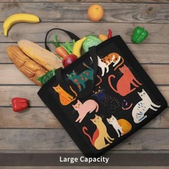 Cute Cat Print Tote Bag Large Reusable Shopping Bag For Cat Lovers