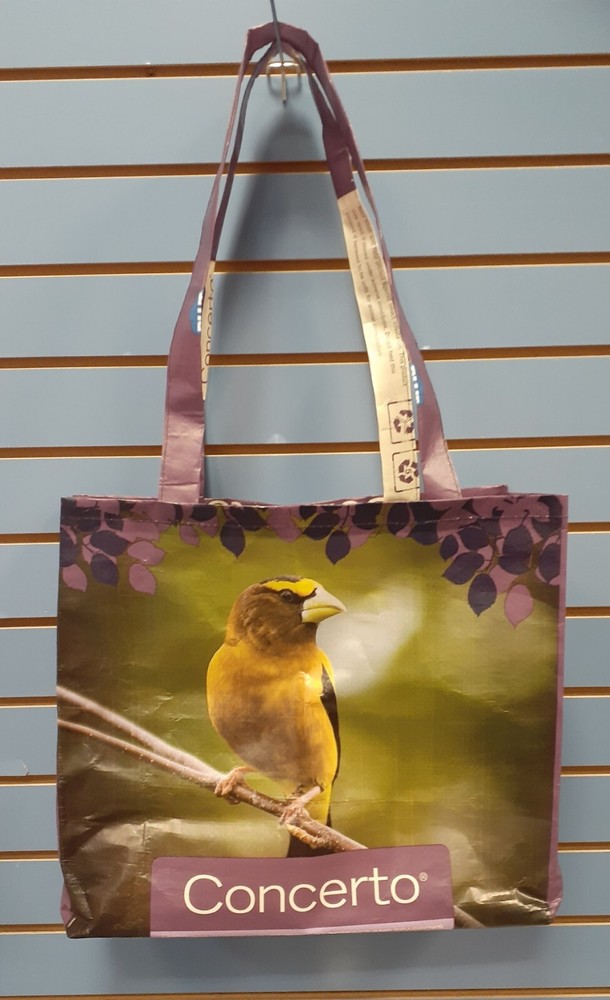 Blue Seal Bird Purple Tote Reusable, Upcycled, Recycled, Repurposed (Feed Bags)