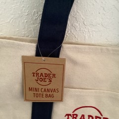 Trader Joe’s Mini Canvas Tote Bag Beige/Blue Cotton Polyester Logo Tote
