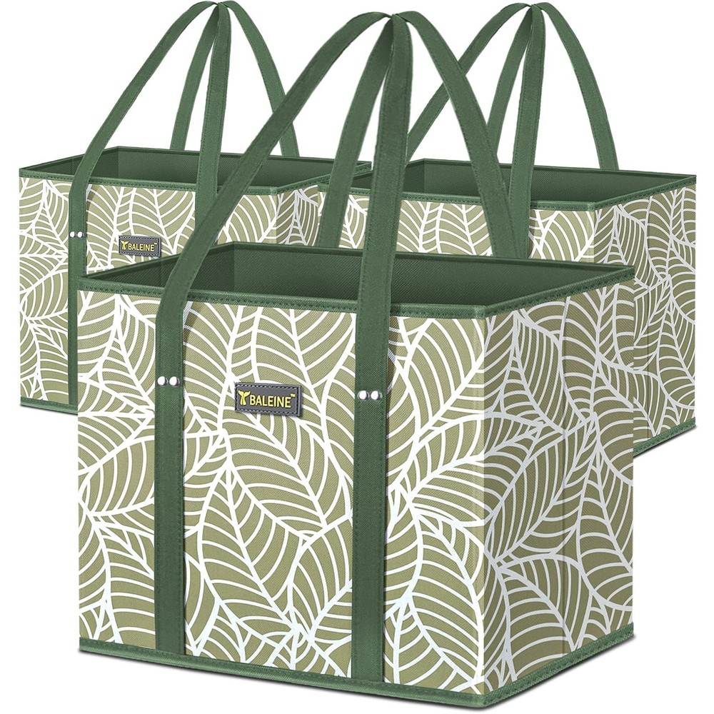 BALEINE 3Pk Reusable Grocery Bags, Foldable Shopping Bags for Groceries with Rei