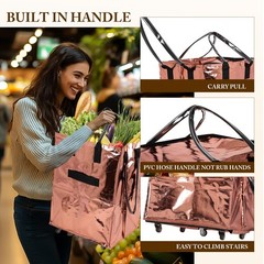 Reusable Grocery Bags On Wheels, Portable Rolling Tote Bag for Groceries, Fol…