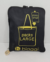 Biaggi PakSak Packable Shopper Tote Bag Black Nylon Foldable Reusable NWT