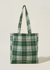 LOT OF 2 Cotton:On Foundation Recycled Tote Bag Green Check Reusable Grocery NEW