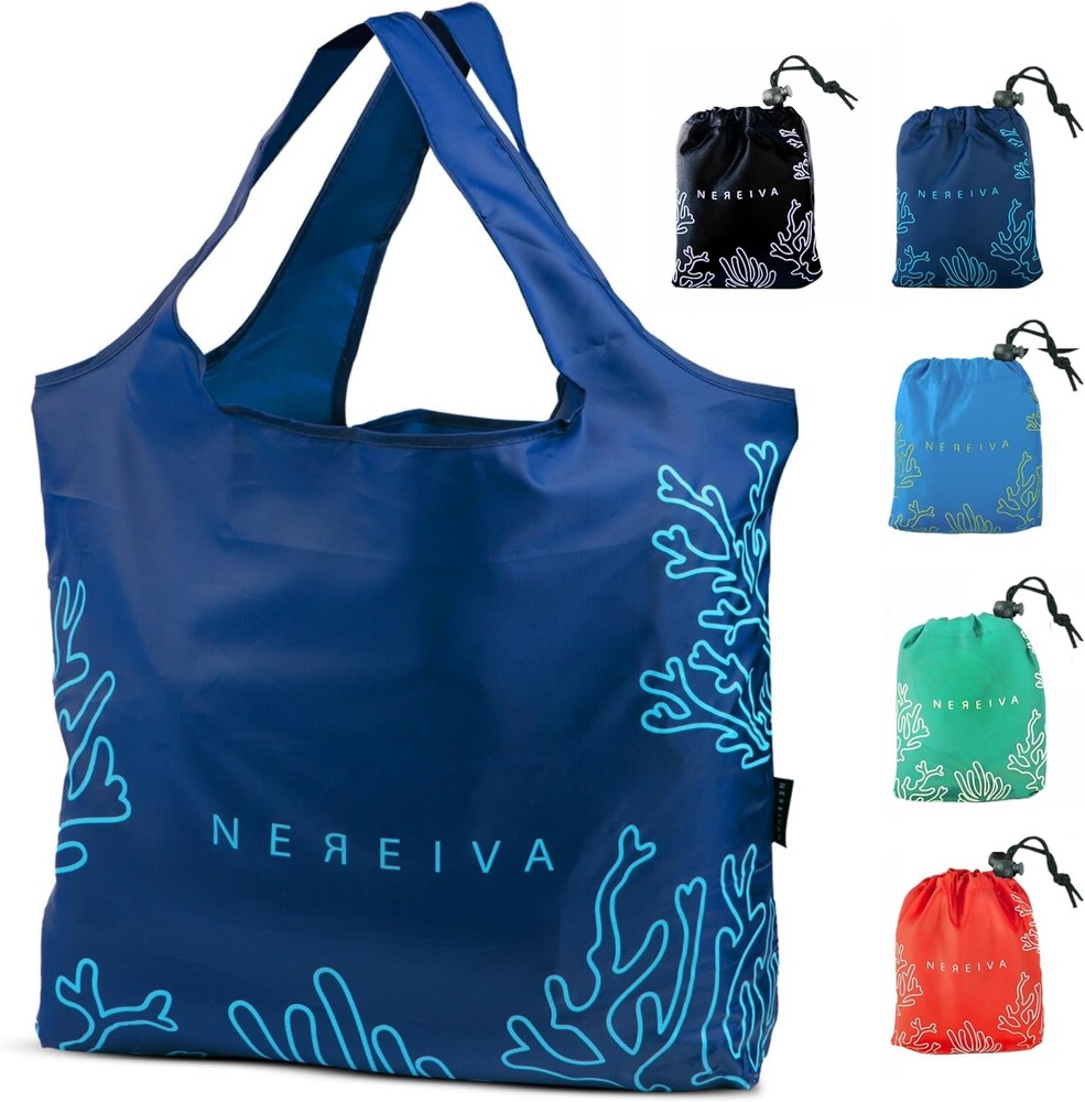 5 Pack Foldable Grocery Bags into Tiny Pouch – Large Capacity Multi-Color, Great