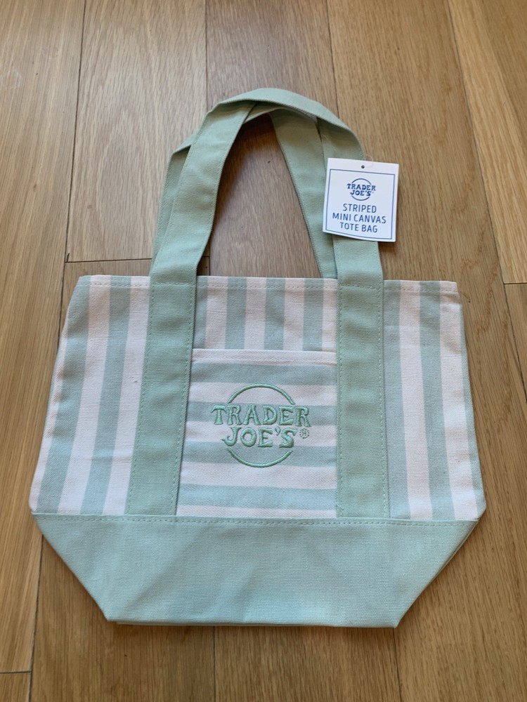 New Trader Joe’s Mini Mint Green Striped Canvas Tote Bag summer 2026 limited