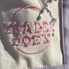 Custom made Trader Joe’s Small Canvas Tote Bag Purple Beige patch Rhinestones