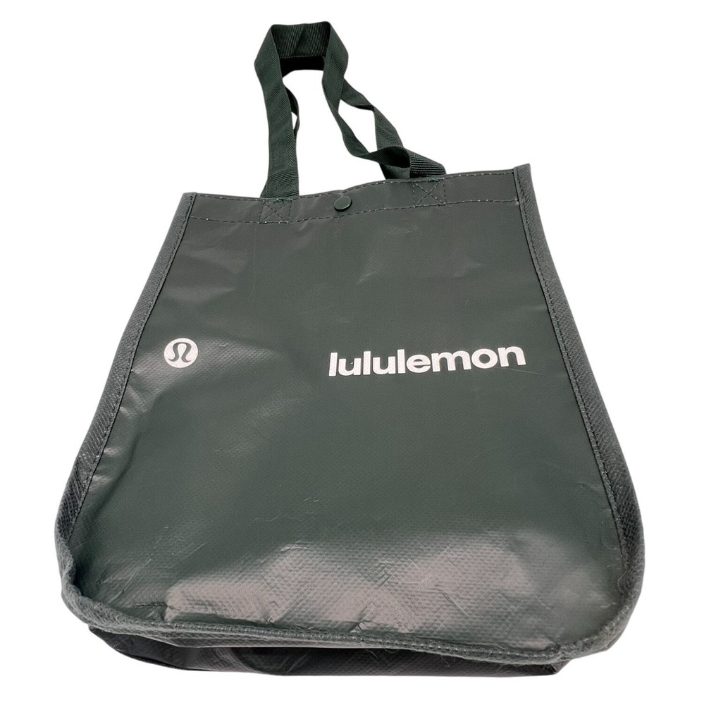 Lululemon Reusable Shopping Tote Bag Green Double Top Handles Snap Lunch Bag