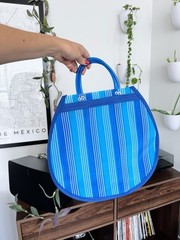 Foldable Multicolor Striped Plastic Reusable Shopping Bag with Handles