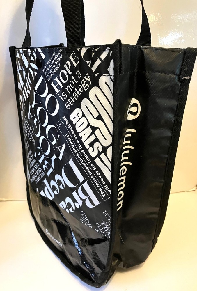 Lululemon Reusable Plastic Shopping Tote Bag Black & White Small 11″ x 9″x 4″