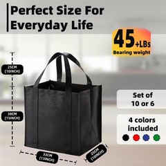 10 PCS Reusable Reinforced Handle Grocery Bags Thickened Bottom 45 lbs