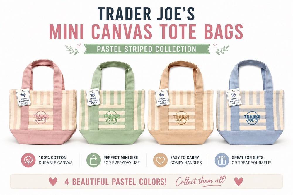 Trader Joe’s Mini Canvas Tote Bag Bundle Set of 4 Pastel Colors NWT