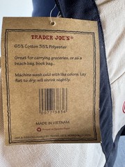 Trader Joe’s Reusable Shopping Bag Foldable Cotton Polyester Beige Black