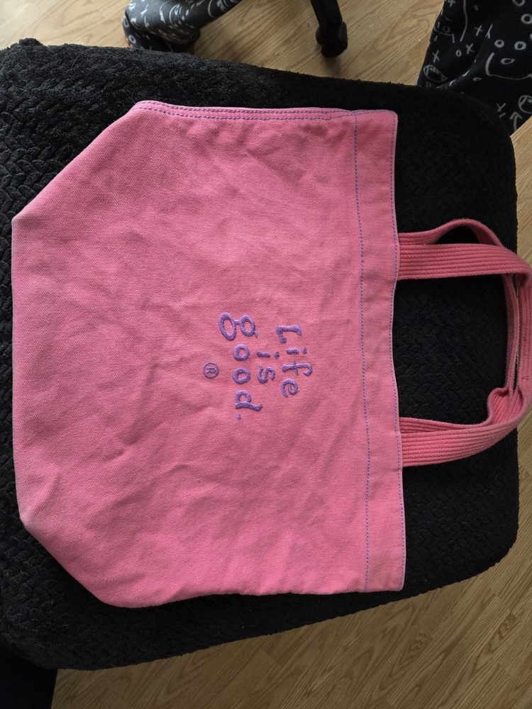 RARE Life is Good Large Bubble gum pink & purple Canvas Tote Bag NEW